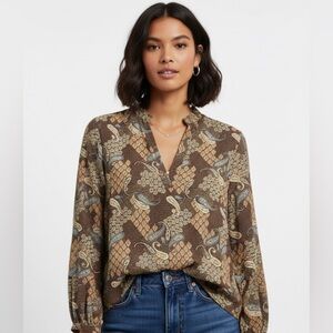 New in Polly Bag! Triple 7 Brown Paisley Blouse w/versatile sleeves Size Medium